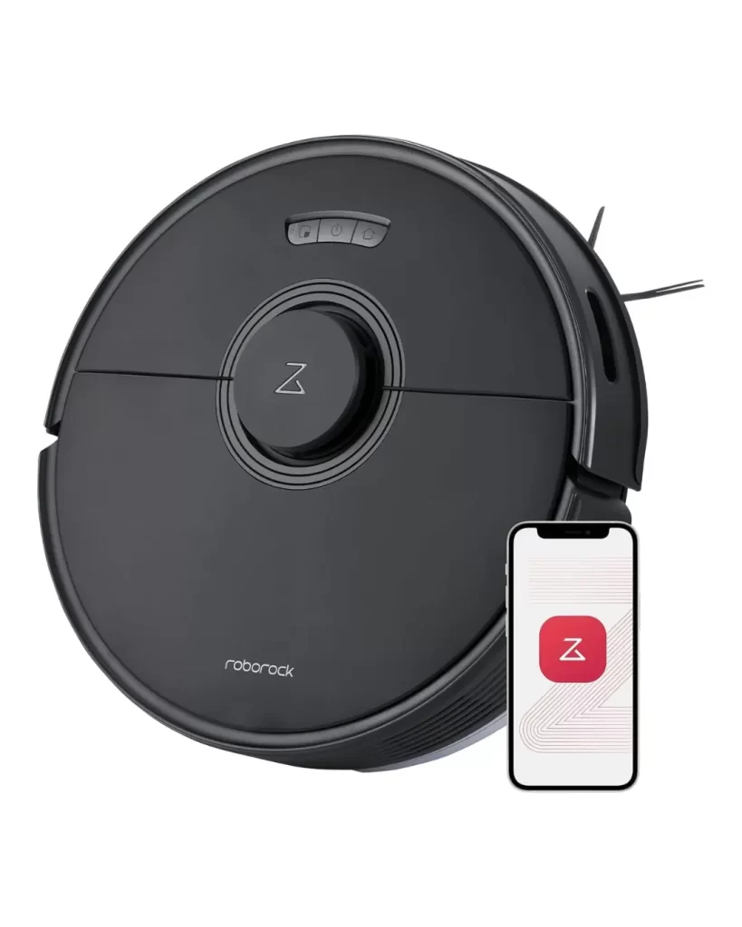 Robô aspirador Roborock Q7 Max preto com design robusto e moderno